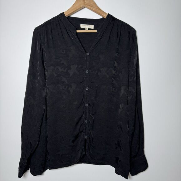 Side Stitch Blouse Women’s Medium Black Camo Whimsigoth Grunge Office Minimalist - Picture 1 of 12